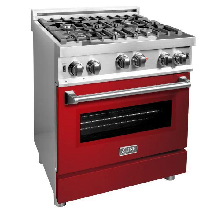 ZLINE 30 in. Professional Gas on Gas Range in Stainless Steel with Red Gloss Door, RG-RG-30 - Inhomebuy