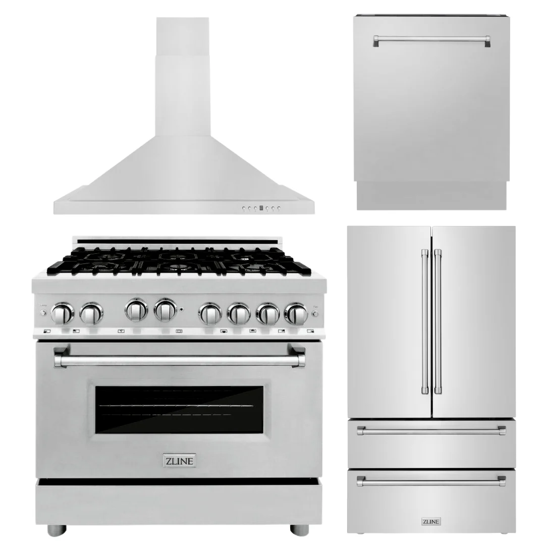 ZLINE Appliance Bundle - 36 in. Gas Range, Range Hood, 3 Rack Dishwasher, Refrigerator, Bundle-4KPR-RGRH36-DWV - Inhomebuy