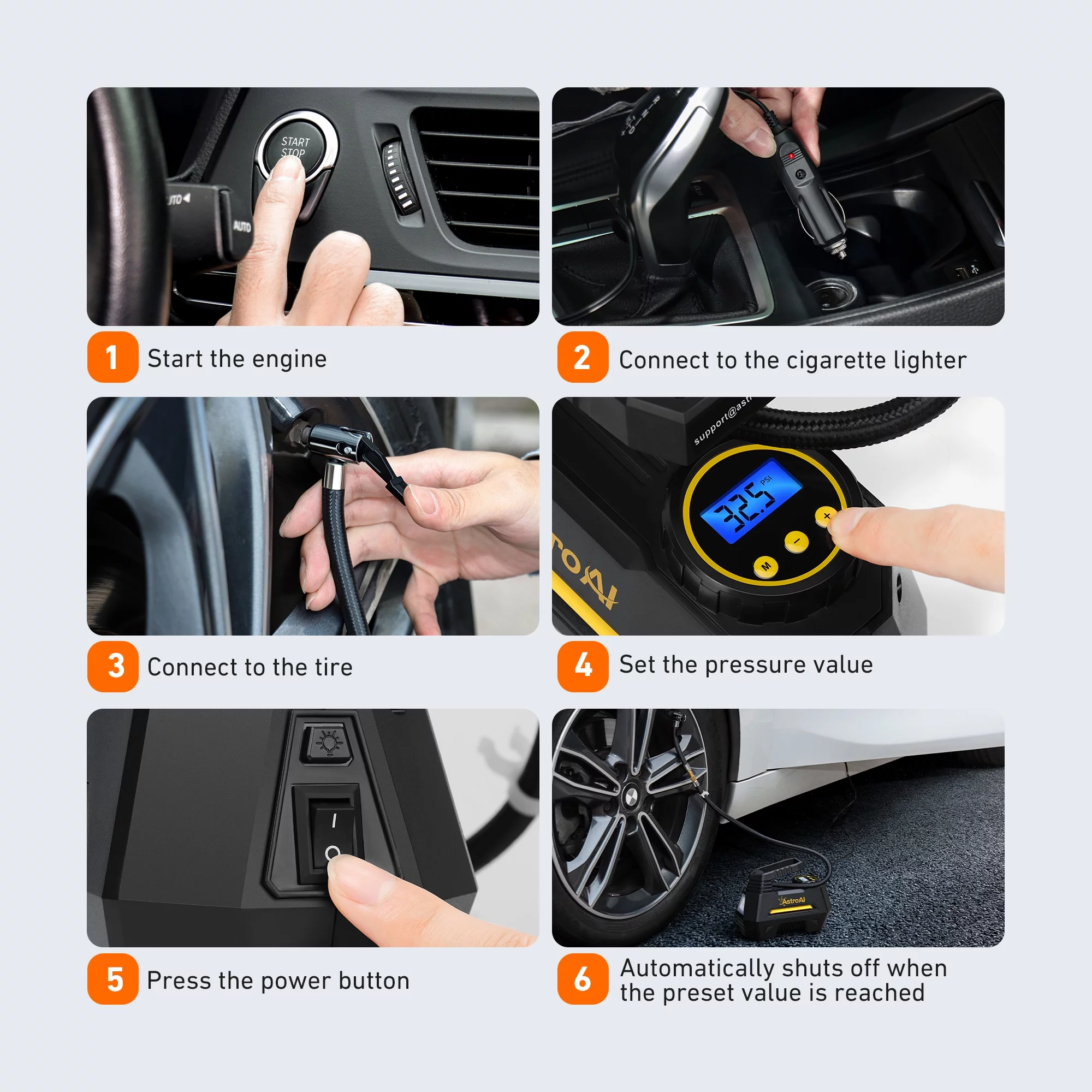 Car Tire Inflator 100 PSI, Electric Tire Compressor, Inflatables Air Car Pump, Yellow - Inhomebuy