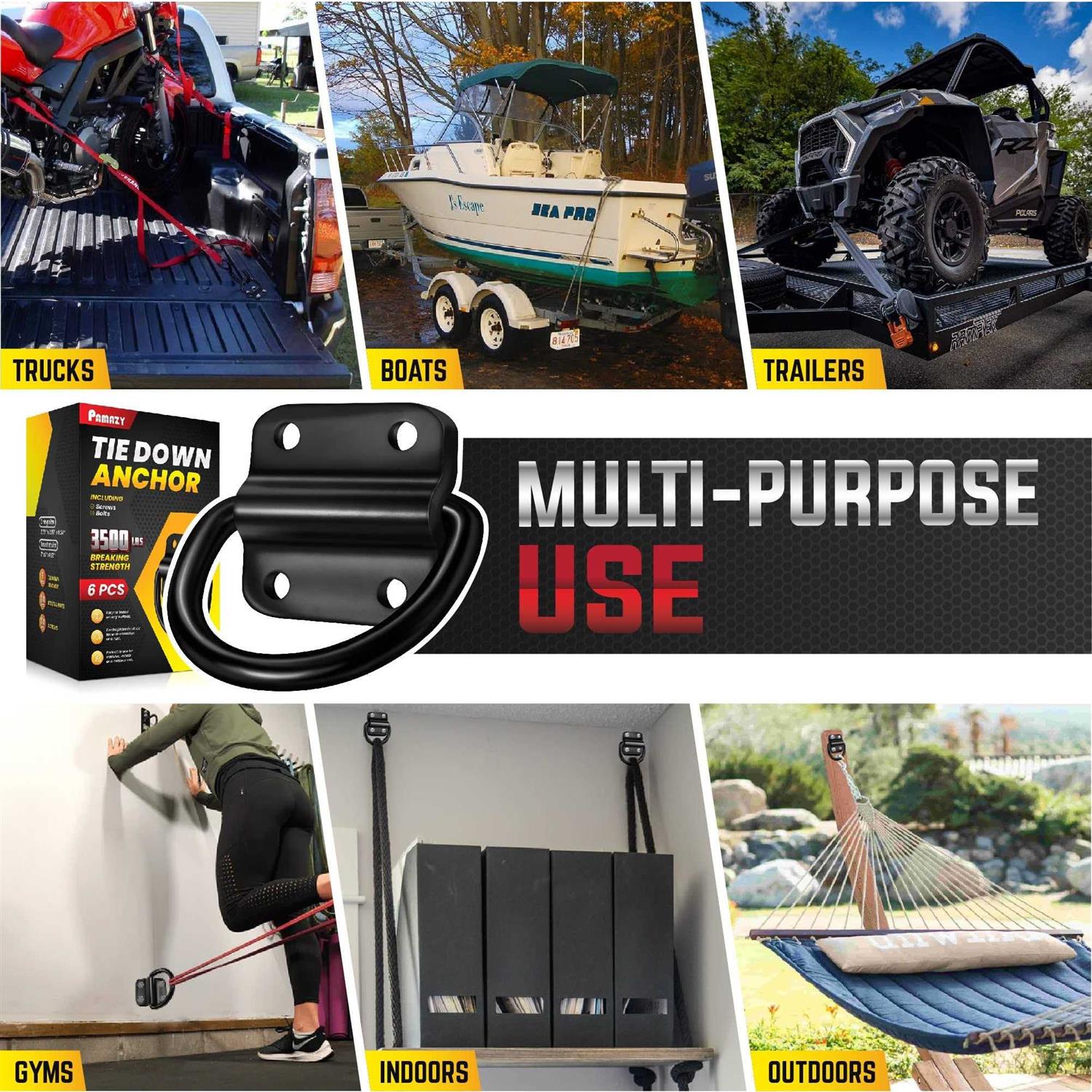 PAMAZY 4PCS Heavy Duty Steel D Rings Tie Down Anchors Ultra Durable 3500 Pound Breaking Strength Surface Mount Hooks Securing Cargo for Trailer - Inhomebuy