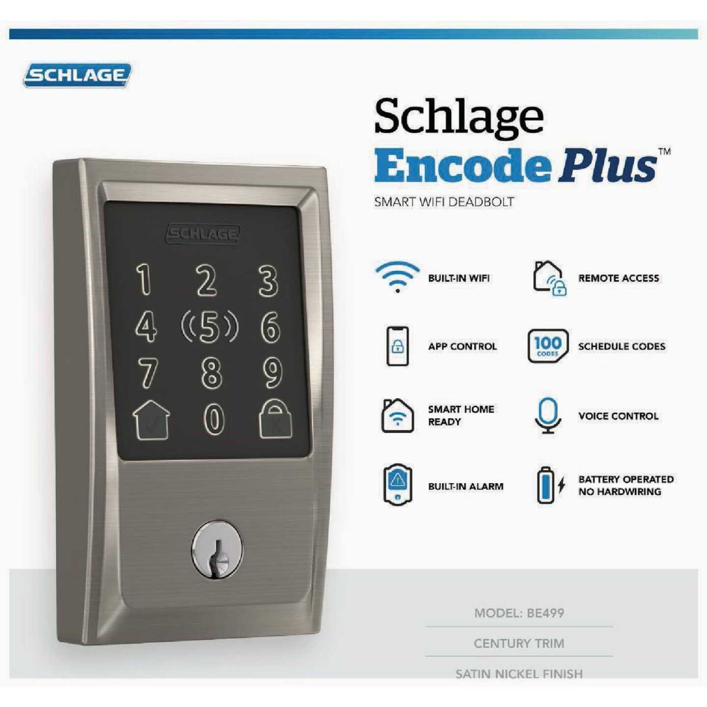 Schlage Be499cen622 Encode Plus Smart WiFi Century Trim Deadbolt - Inhomebuy