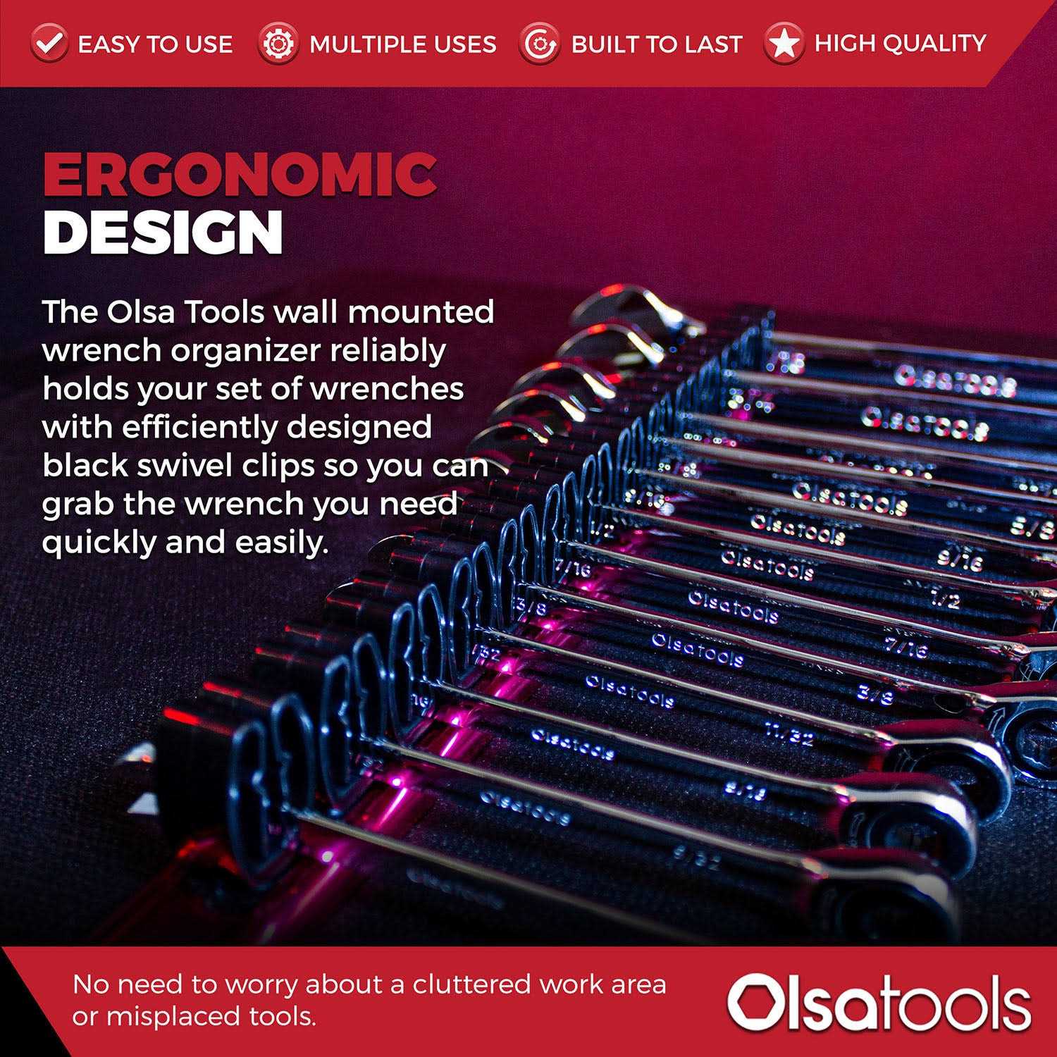 Olsa Tools Wall Mount Screwdriver Holder Black Nylon + Green Clips - Inhomebuy