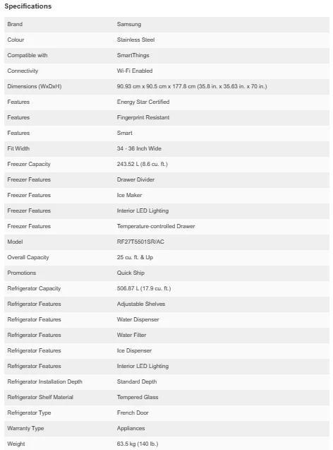 SAMSUNG 26.5 CUFT SS FD - Inhomebuy