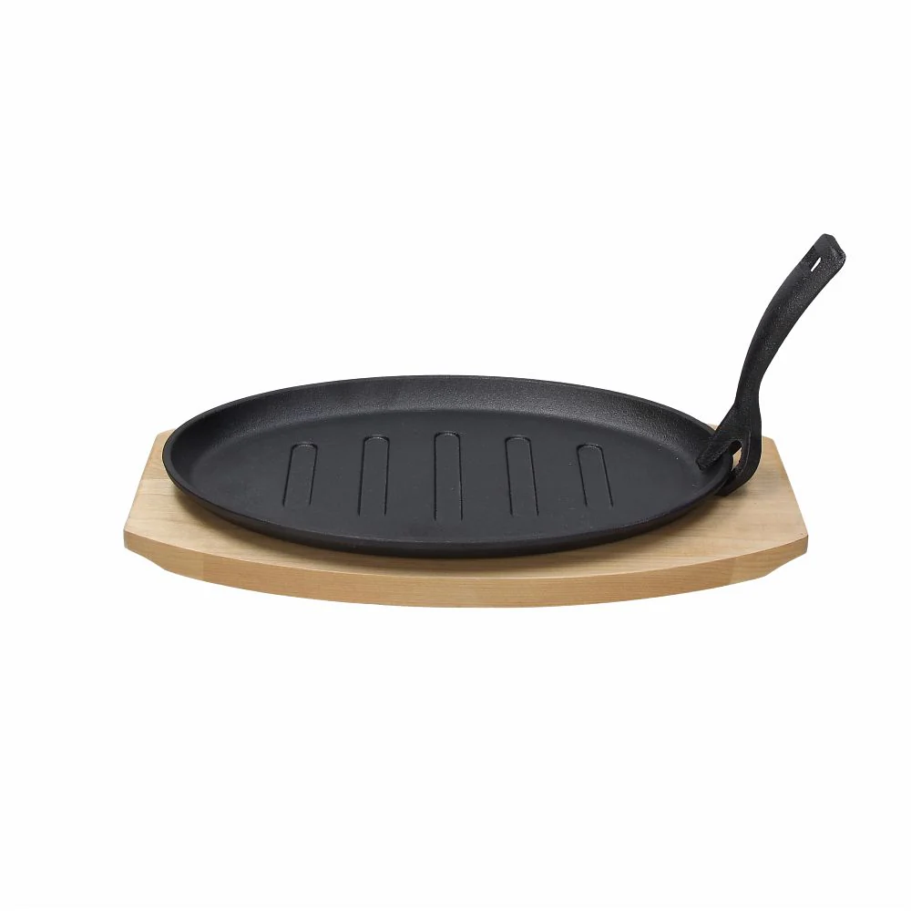 Fusion Taste Cast Iron Oval Frying Pan with Beech Trivet 27x17cm - Inhomebuy