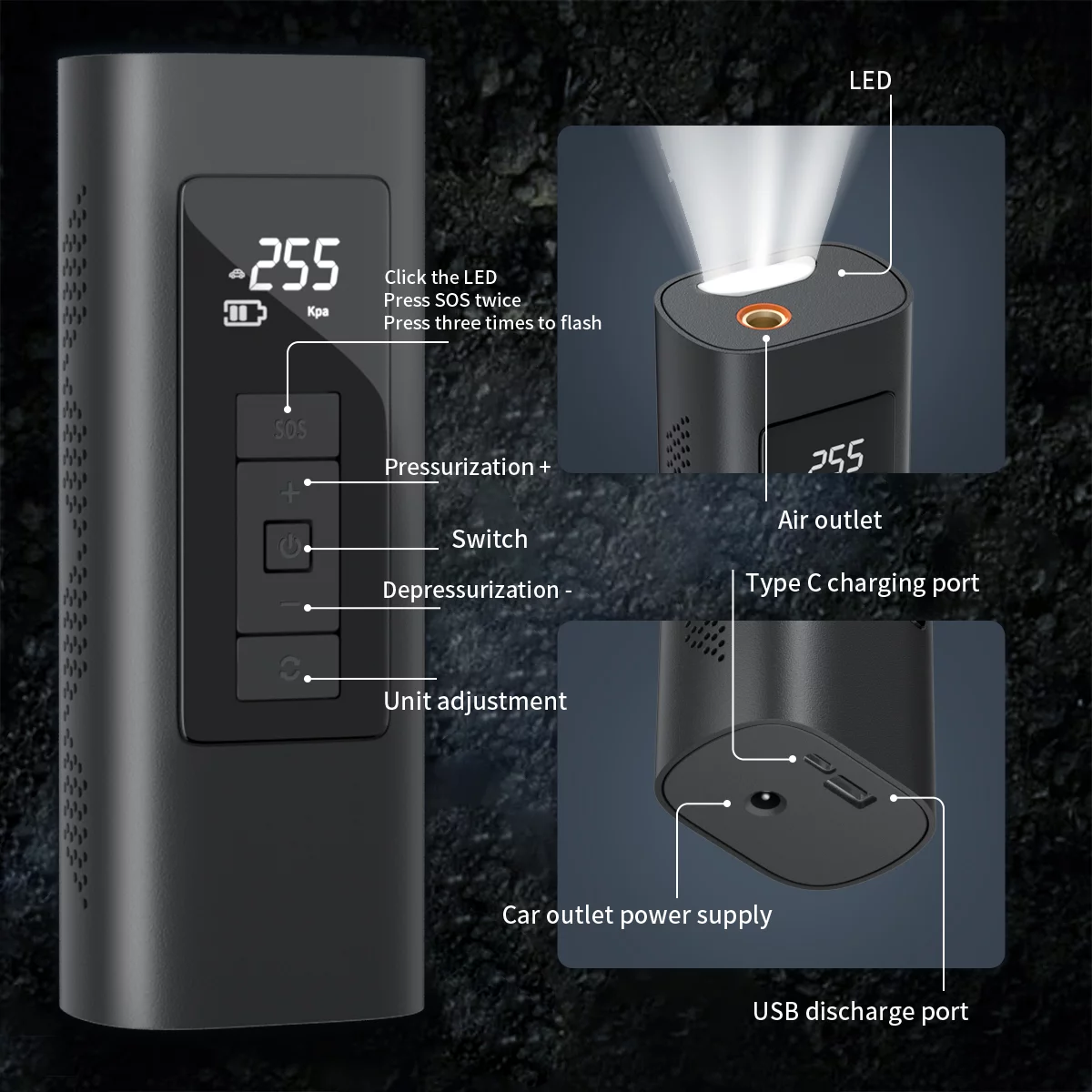 Tire Inflator, Portable Air Compressor, 150 PSI Fast Inflation & Cordless Tire Pump with Rechargeable 6000mAh Battery, Electric Air Pump for Car, Bicycle, Motorcycles, Ball - Inhomebuy