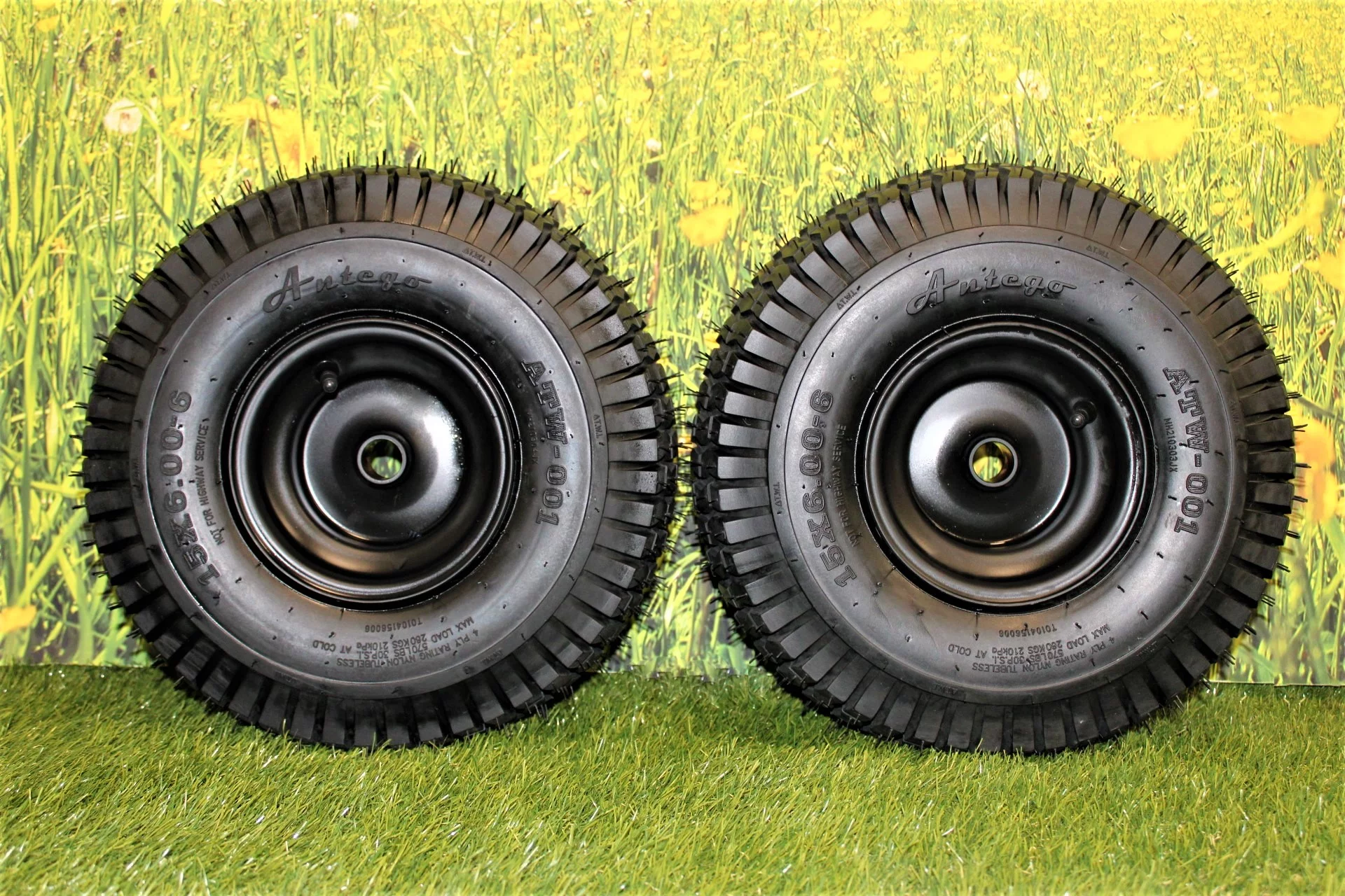Antego Tire and Wheel (Set of 2) Matte Black Universal Fit 15x6.00-6 Tires & Wheels 4 Ply for Lawn & Garden Mower Turf Tires .75