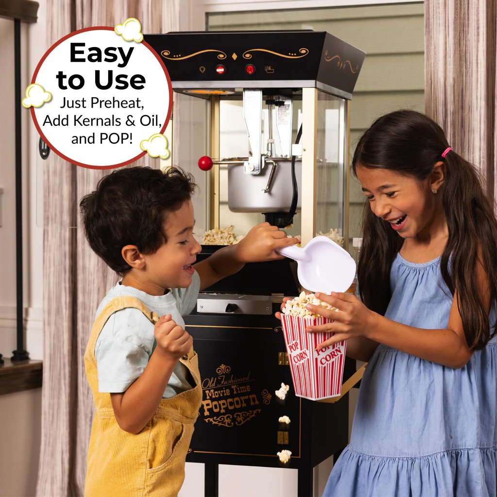 Vintage Professional Popcorn Cart - NEW 8-Ounce Kettle - 53 Inches Tall - Black - Inhomebuy