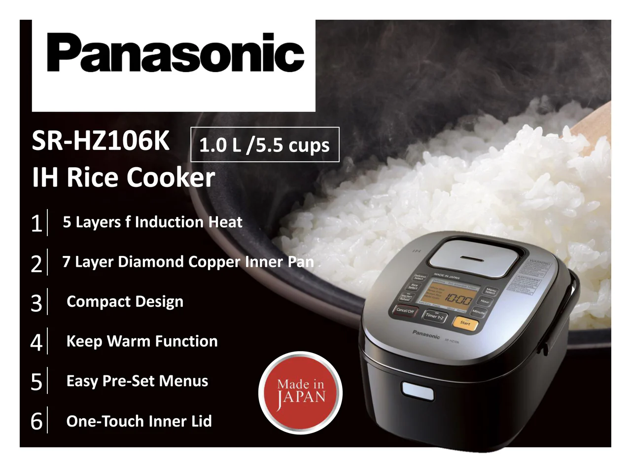 Panasonic Rice Cooker |SRHZ106K| 5.5-cup, multi-function with Induction Heating & 7-layer inner pot - Inhomebuy