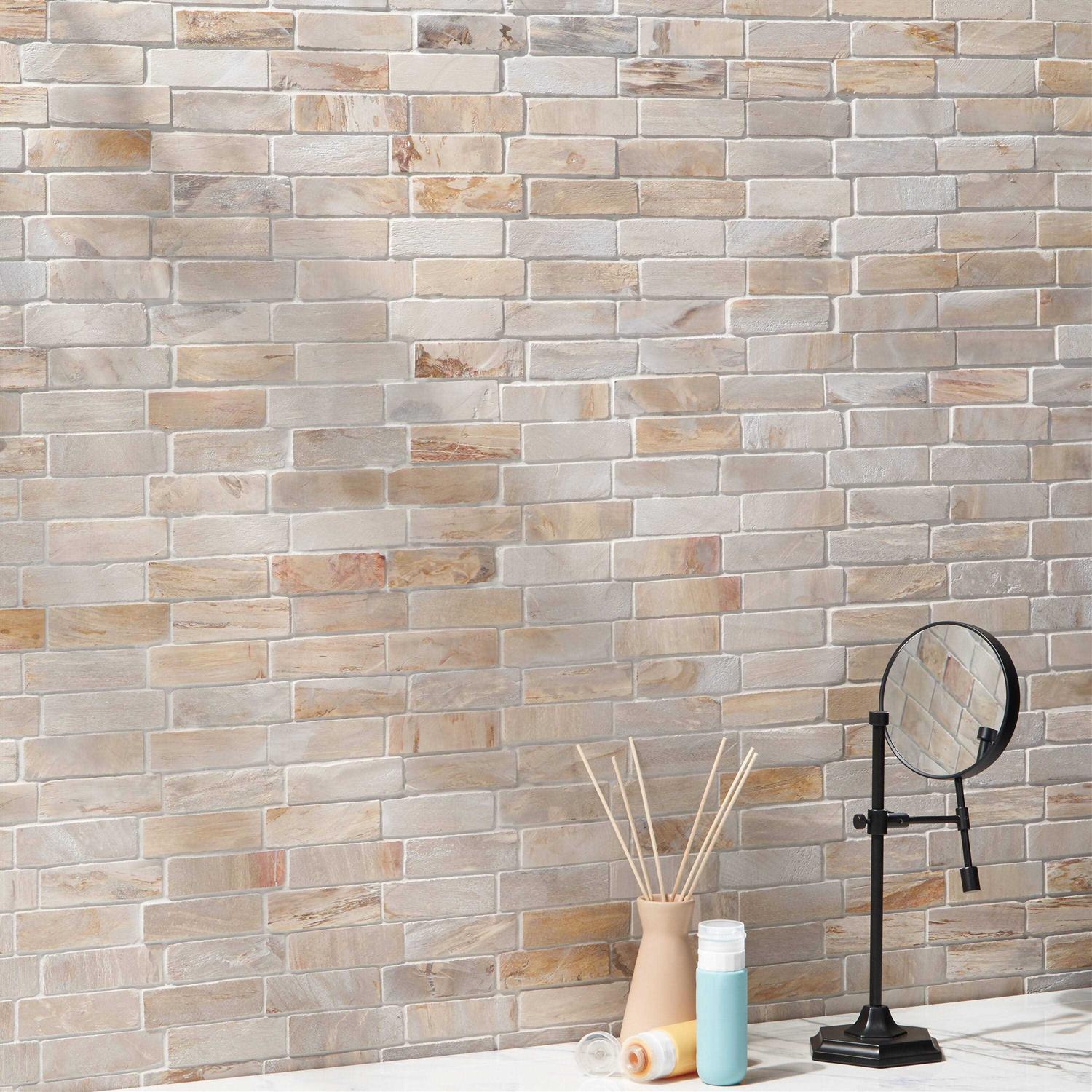 Dixiewood Basketweave Brown 12 x 12 Petrified Wood Floor and Wall Mosaic Tile Ivy Hill Tile - Inhomebuy