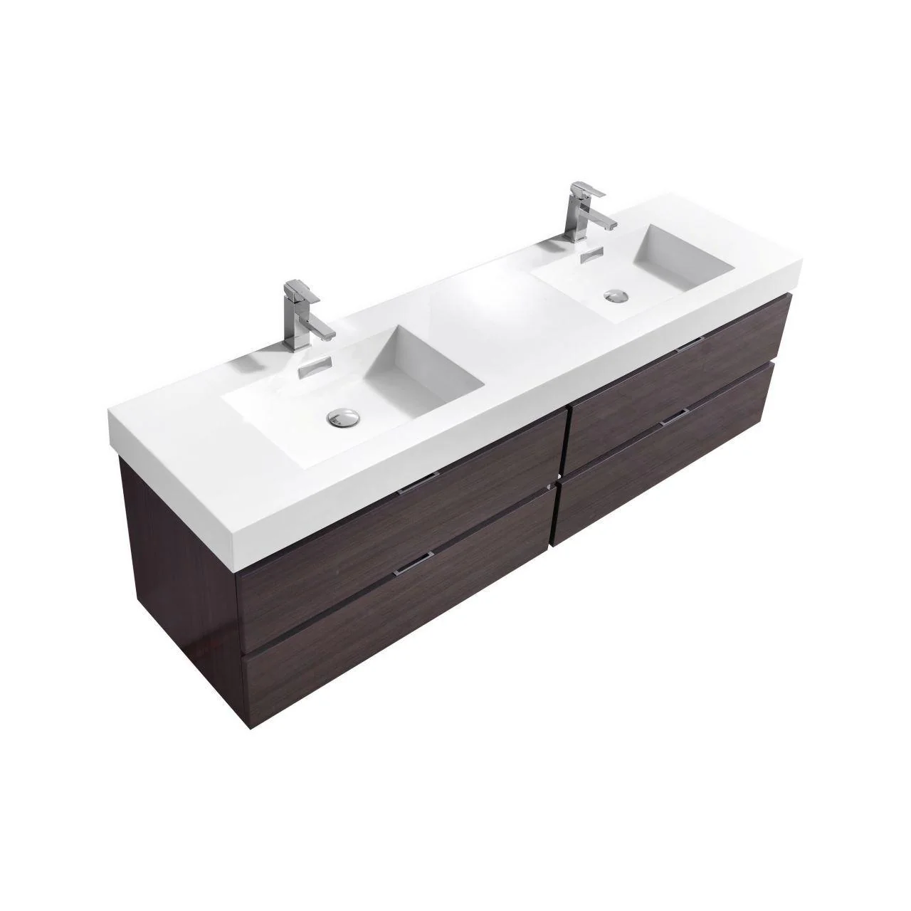 Bliss 80 in. Double Sink Wall Mount Modern Bathroom Vanity - High Gloss Gray Oak - Inhomebuy
