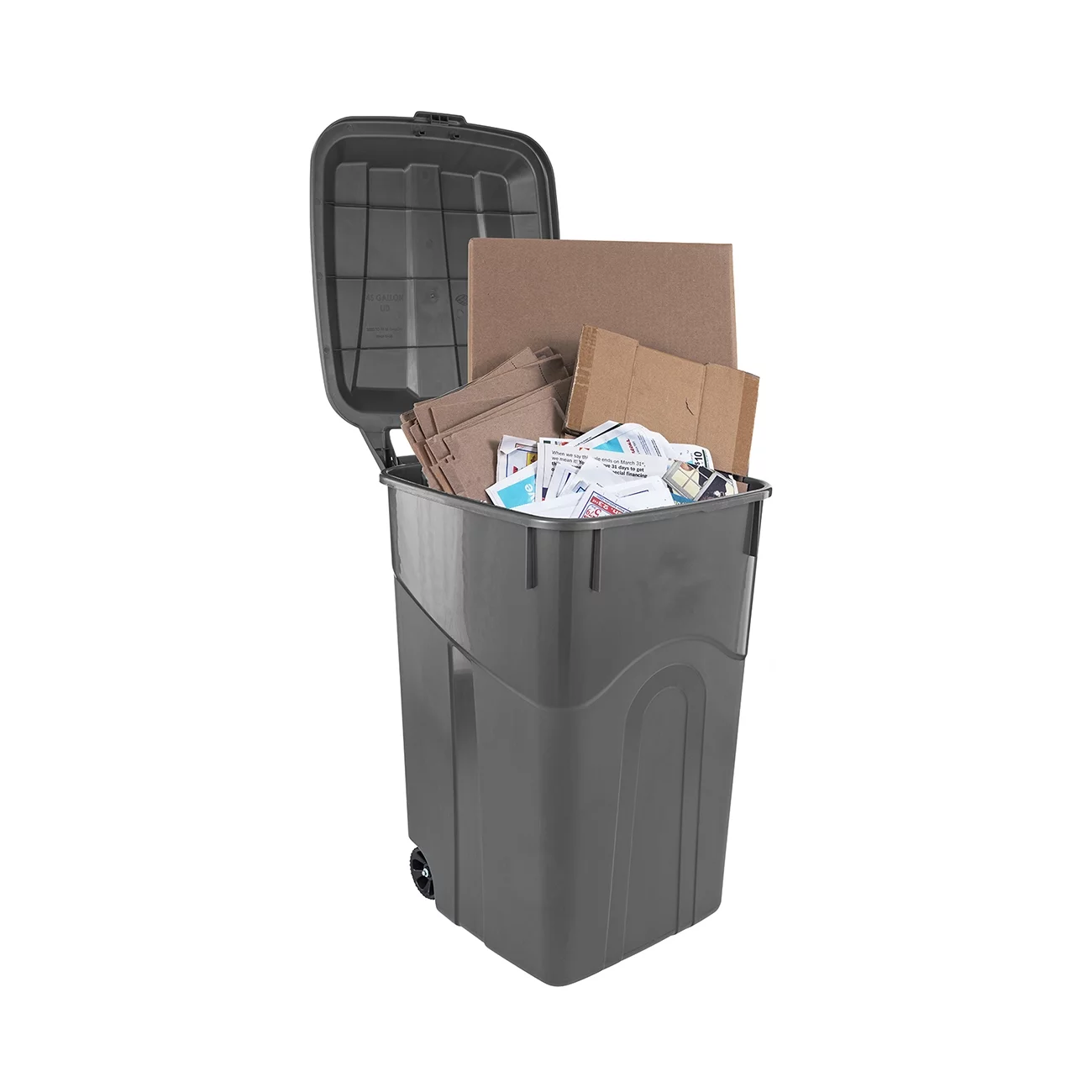 Hyper Tough 45 Gallon Wheeled Heavy Duty Plastic Garbage Can, Attached Lid, Black - Inhomebuy