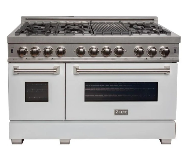 ZLINE 48 in. Professional Gas Burner/Electric Oven DuraSnow® Stainless 6.0 cu.ft. 7 Range with White Matte Door, RAS-WM-48 - Inhomebuy