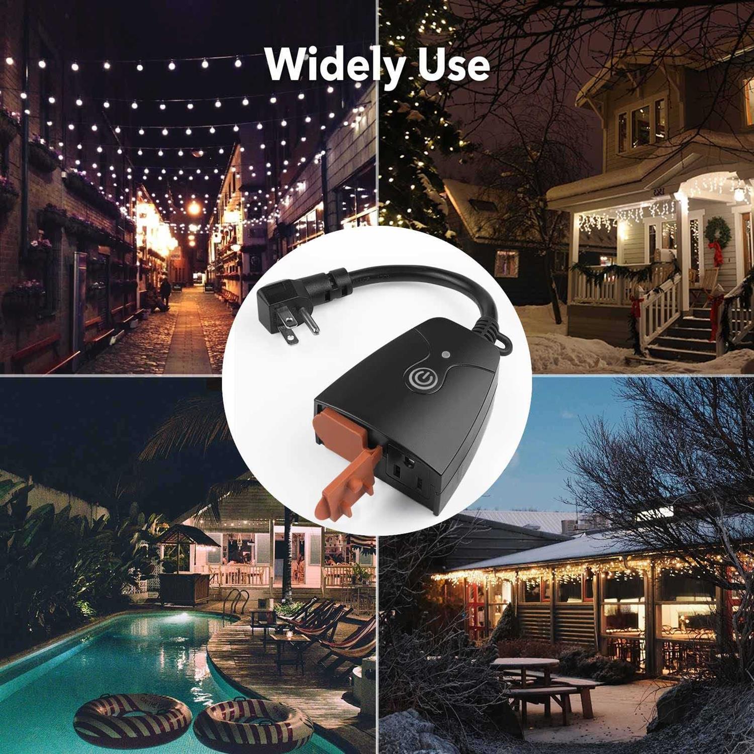 Outdoor Smart WiFi Plug, HBN Heavy Duty Wi-Fi Timer with Two Grounded Outlet, Wireless Remote Control by App Compatible with Alexa and Google Home - Inhomebuy