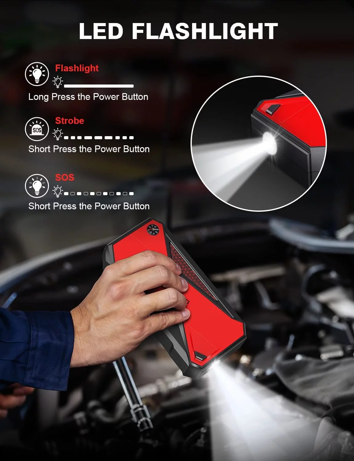 DBPOWER DJS90 1600A Peak 18000mAh Portable Car Jump Starter for up to 7.2L Gas 5.5L Diesel Engines - Inhomebuy