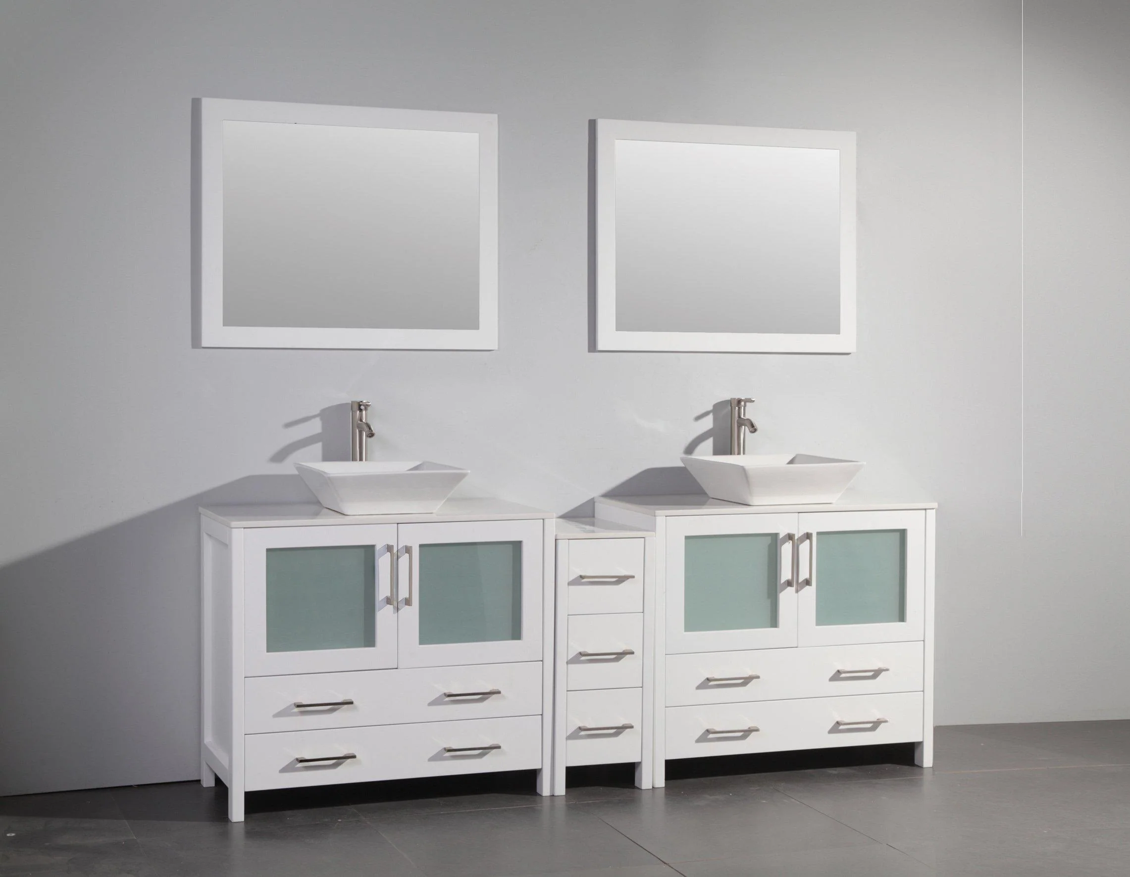 Vanity Art 84 in. Double Sink Vanity Cabinet (Wide) with Ceramic Vessel Sink & Mirror - White, VA3136-84W - Inhomebuy