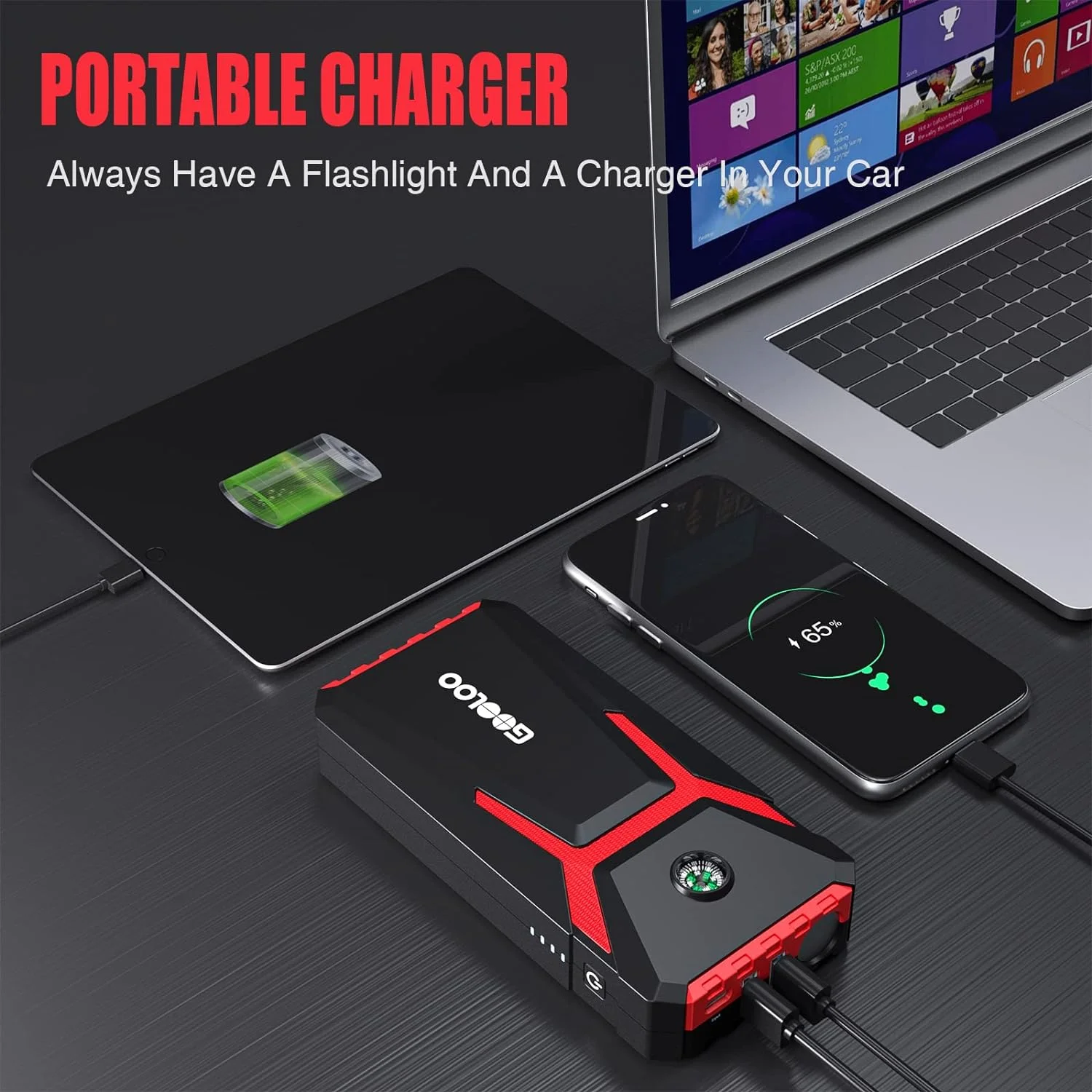 GOOLOO 2000A Car Battery Jump Starter(up to 6.0L Gas and 4.0L Diesel),GE2000 12V Portable Jump Box with Quick Charge in & out - Inhomebuy