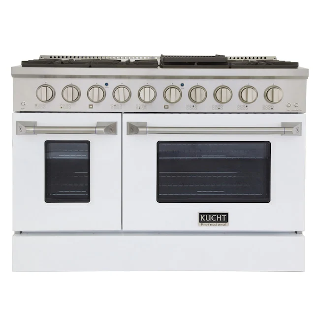 Kucht Professional 48 in. 6.7 cu ft. Propane Gas Range with White Door and Silver Knobs, KNG481/LP-W - Inhomebuy