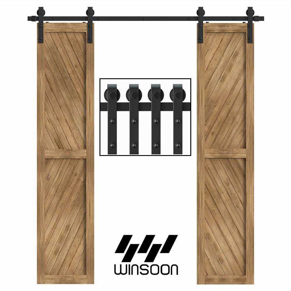 WINSOON 5-16FT Single Wood Sliding Barn Door Hardware Basic Black Big Spoke Wheel Roller Kit Garage Closet Carbon Steel Flat Track System - Inhomebuy