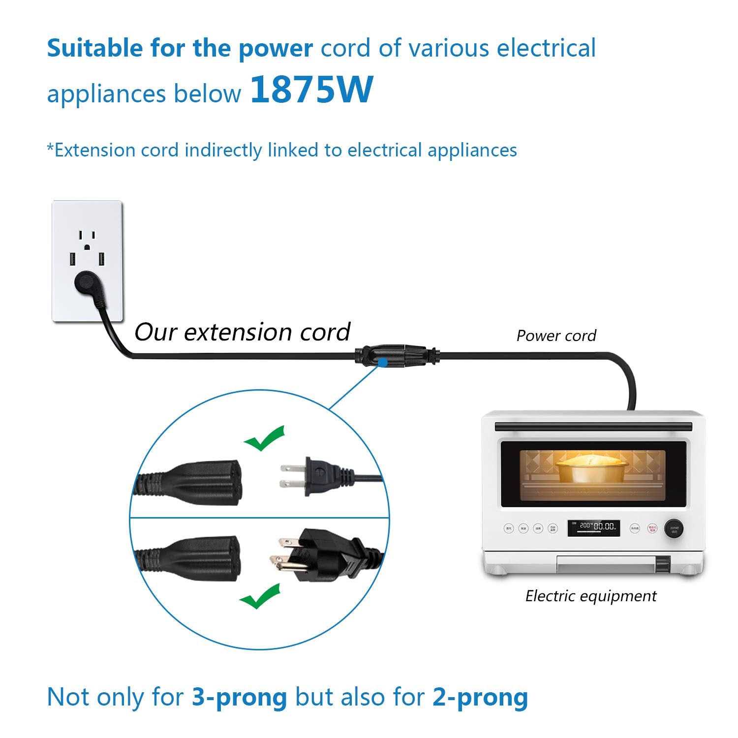 Firmerst 1875W Flat Plug Extension Cord 6 Feet 14 Awg 15A - Inhomebuy