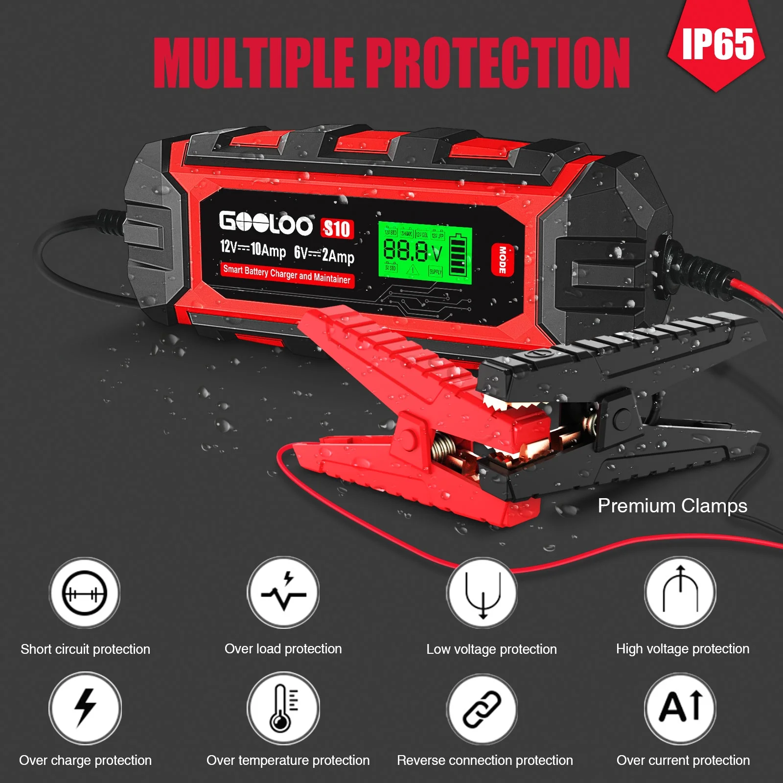 GOOLOO 6A Automotive Battery Charger,6 Amp 6V 12V(Up to 150Ah)Battery Charger and Maintainer Smart Trickle Charger Portable with LCD Display Pulse Repair for Vehicles - Inhomebuy