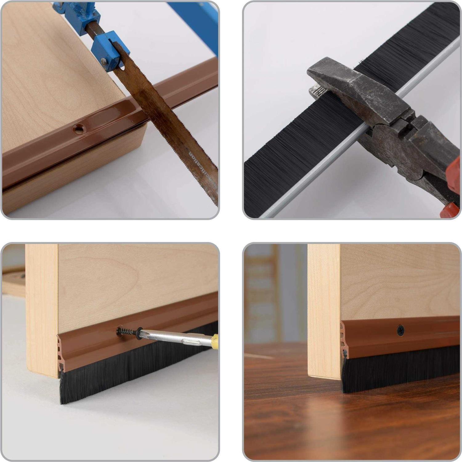 Deco Window Door Seal Draft Stopper Weather Stripping Sound Blocker with Aluminium Plate & Nylon Brush Door Sweep - Inhomebuy