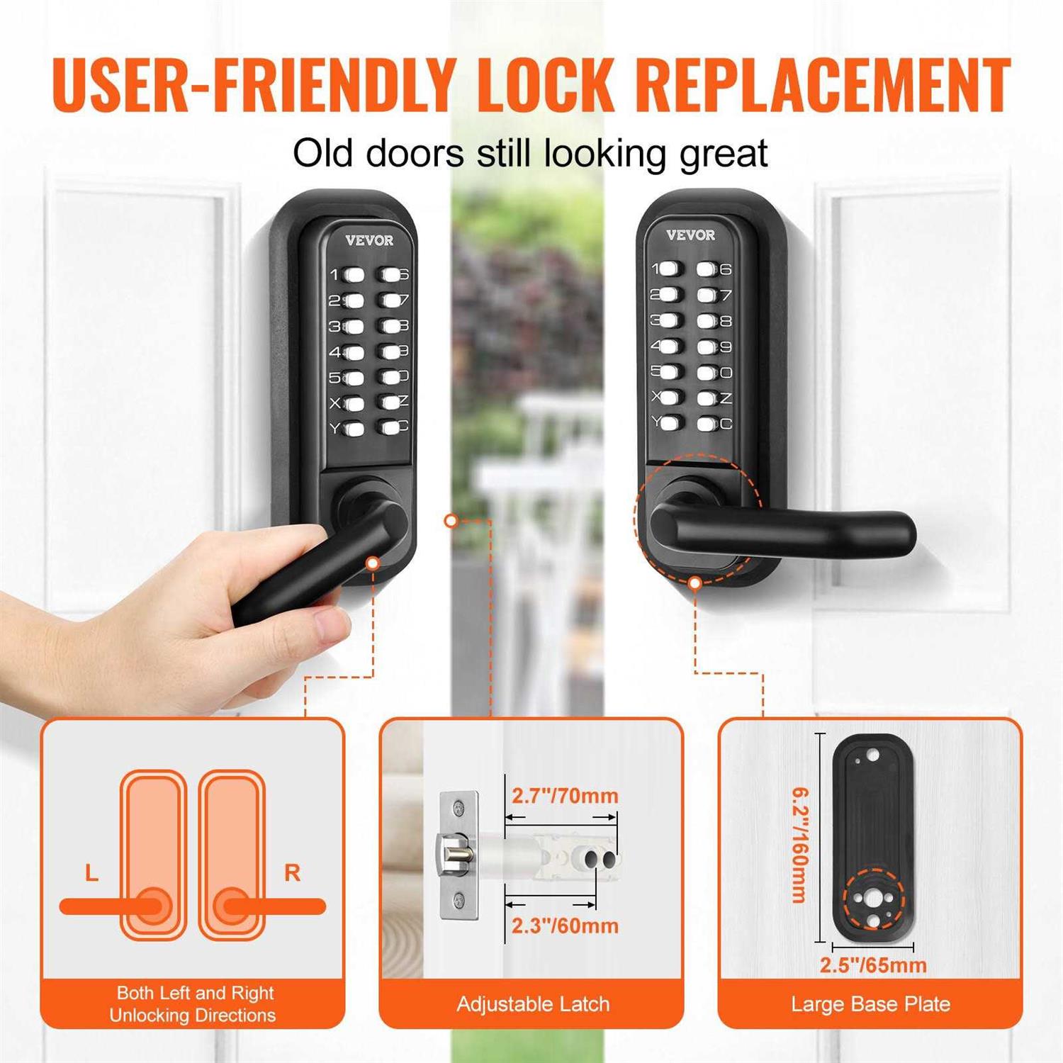 VEVOR Mechanical Keyless Entry Door Lock 14 Digit Keypad Water-proof Zinc Alloy - Inhomebuy