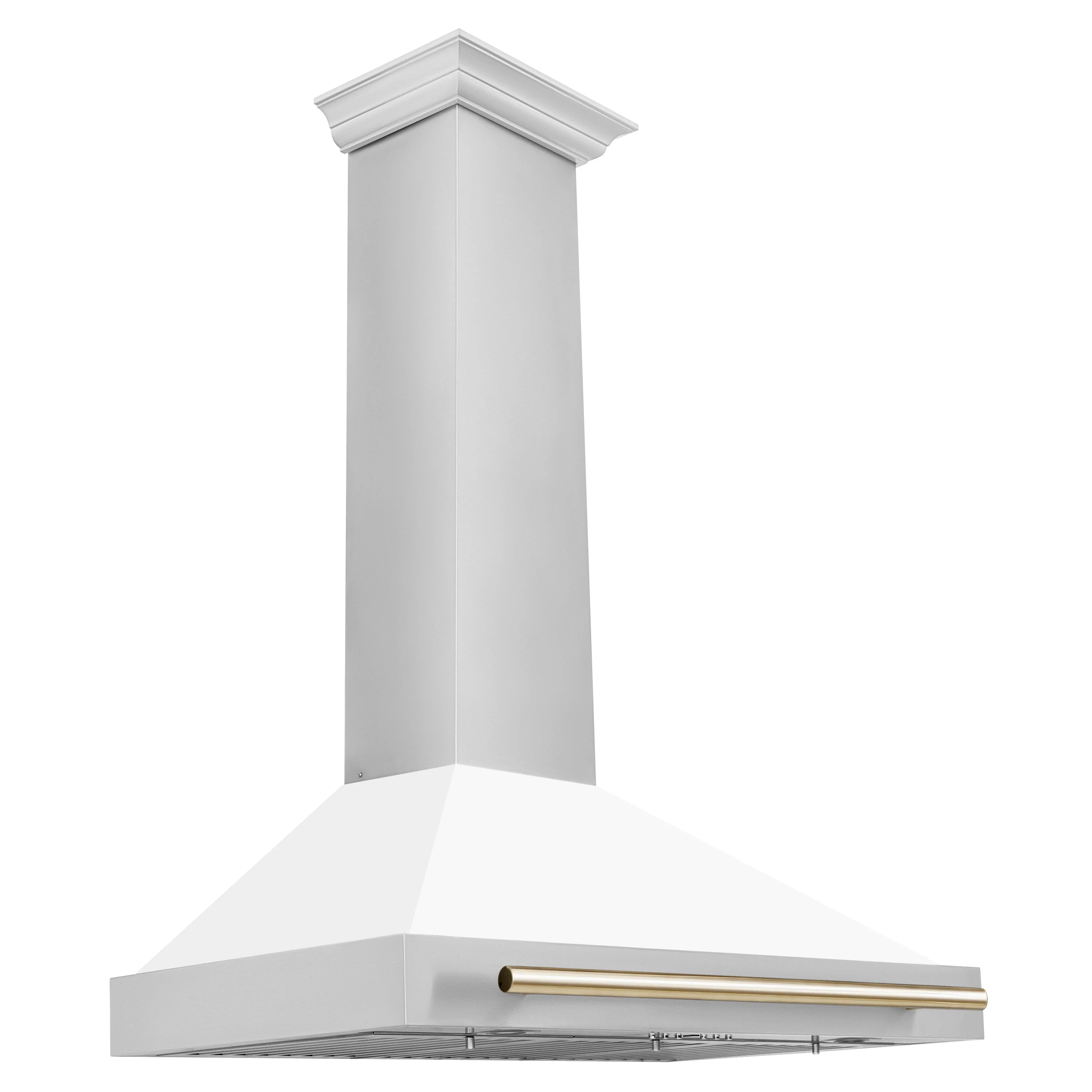 ZLINE 36 Inch Autograph Edition Stainless Steel Range Hood with a Matte White Shell and Gold Handle, KB4STZ-WM36-G - Inhomebuy