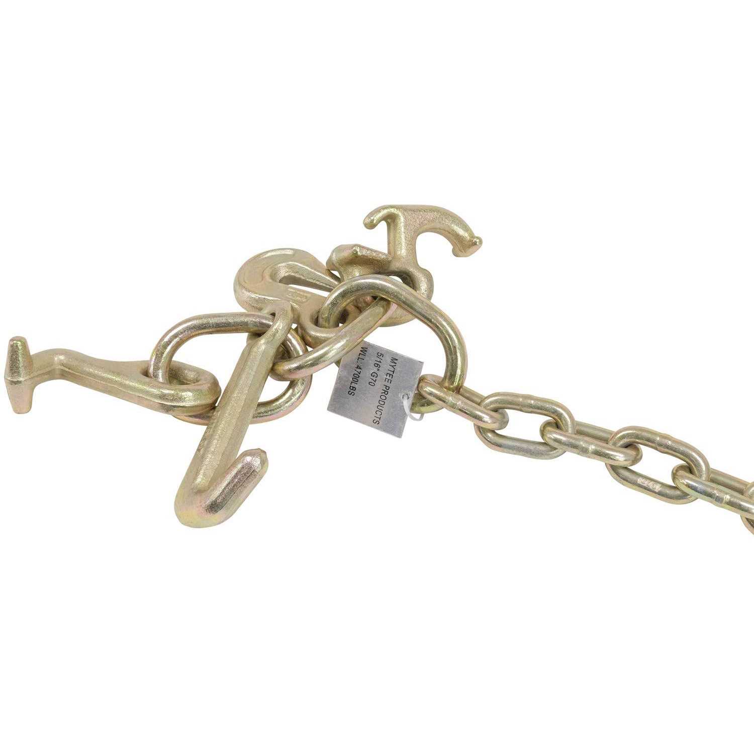 Mytee Products 5/16 inch x 6′ Long Shank J Hook Tow Chain w. RTJ Cluster & Grab Hook - Inhomebuy