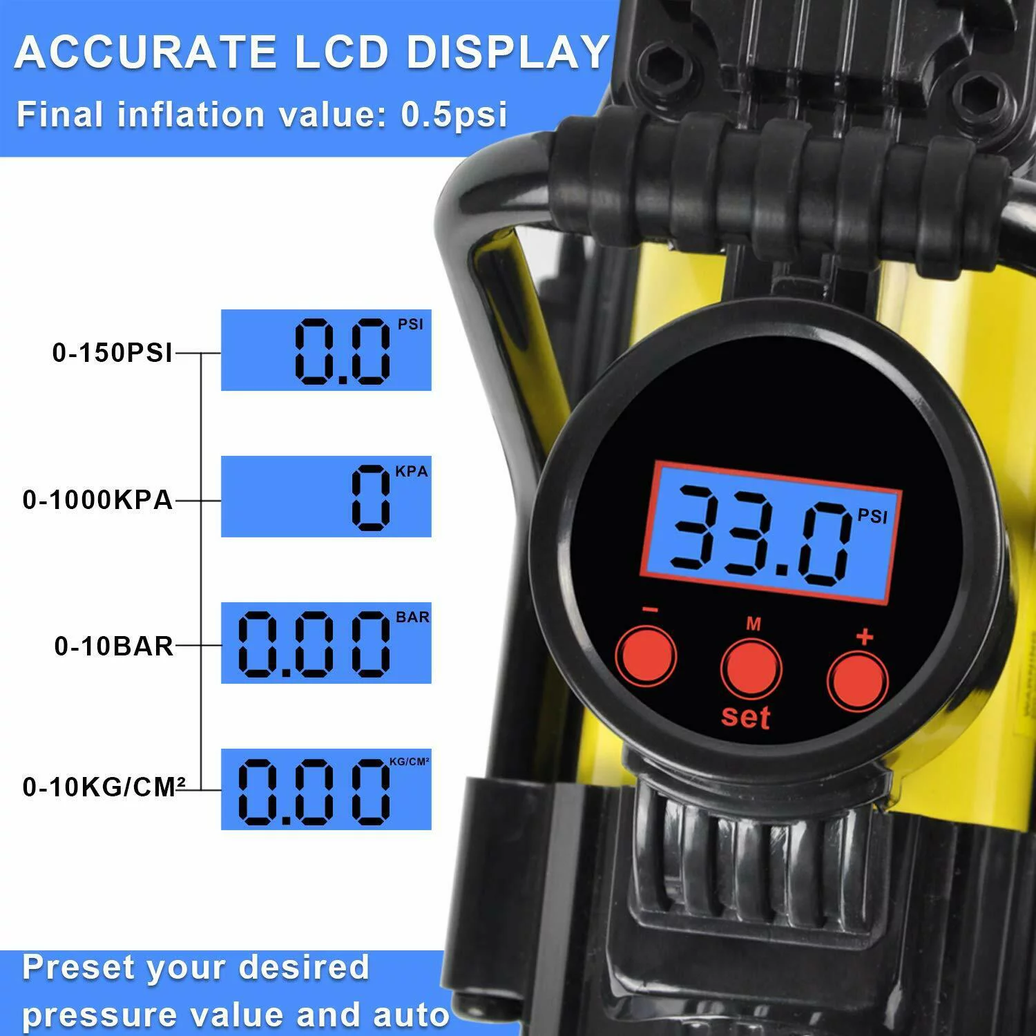 5 Heavy Duty Portable 12V 1 Car Tire Inflator Pump Air Compressor 140W 150 PSI, Gold - Inhomebuy