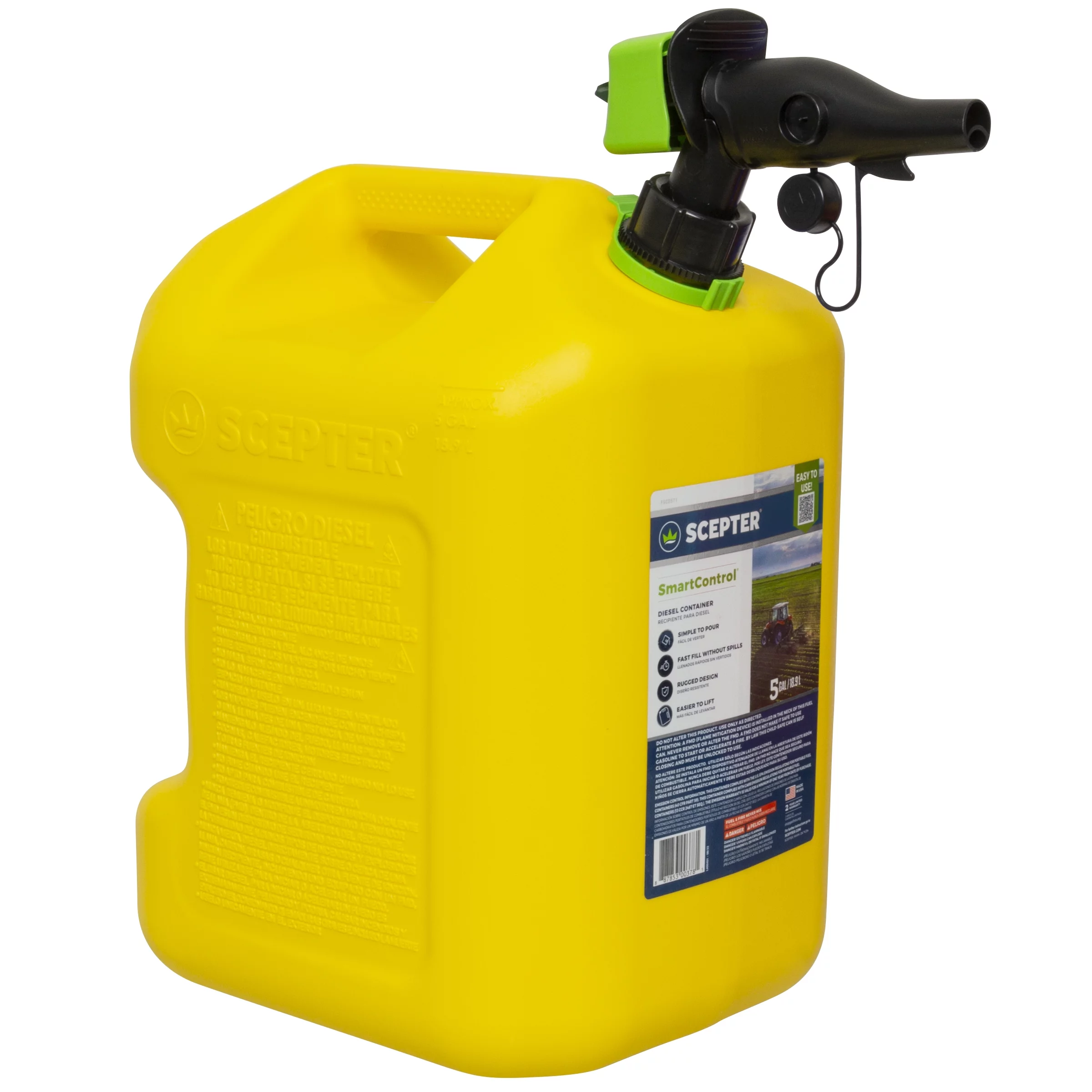 Scepter 5 Gallon SmartControl Dual Handle Diesel Fuel Container, FSCD571, Yellow Gas Can - Inhomebuy