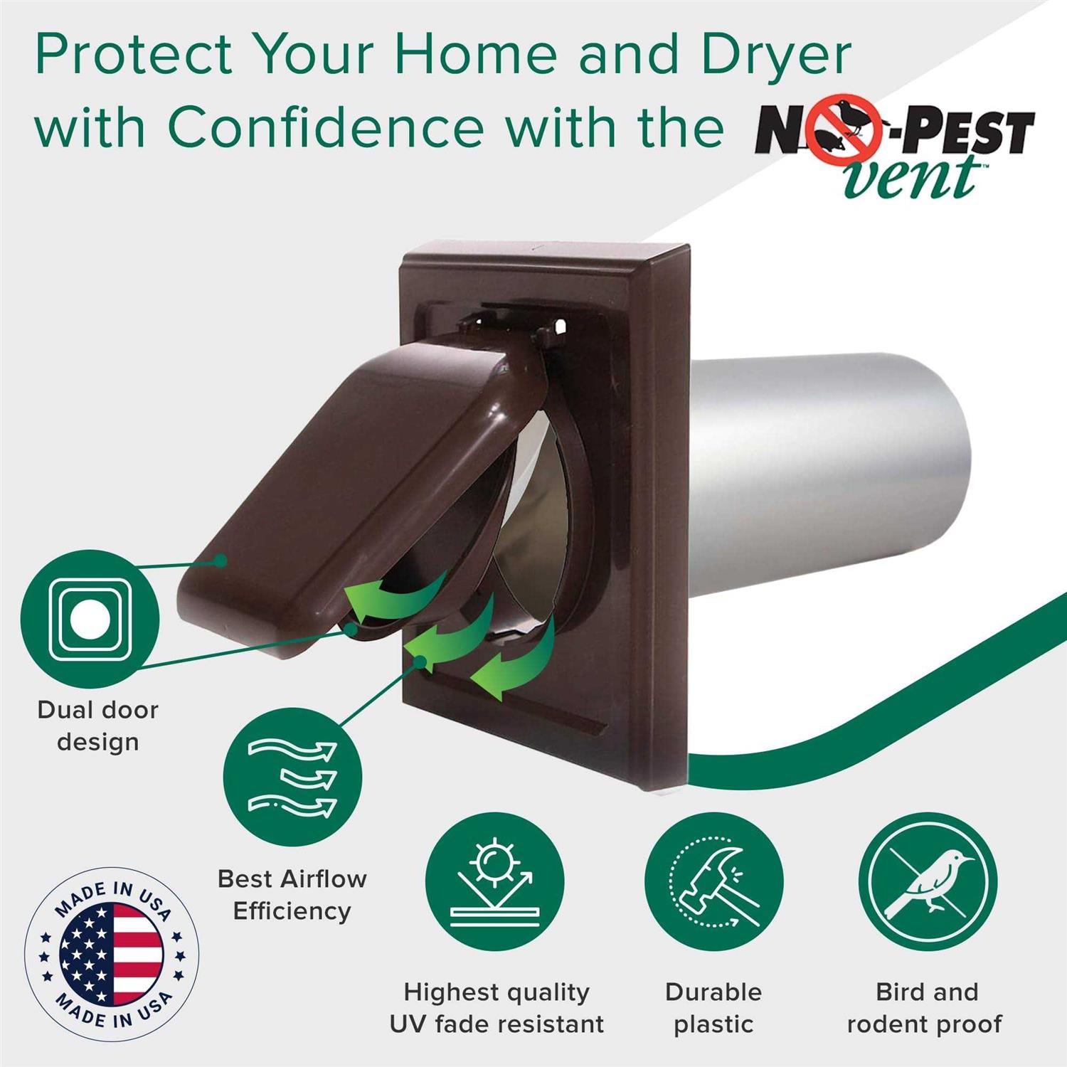NO-PEST Vent Dual Door Dryer Vent Cover Outdoor 4 inch Made in USA w Highest UV Resistant Plastic in any Outdoor Vent Cover - Inhomebuy