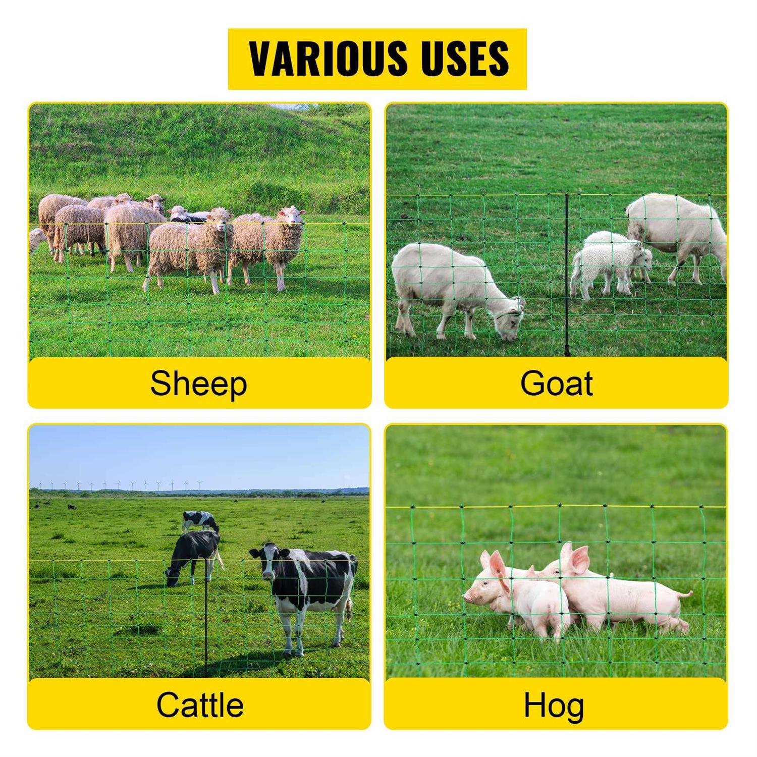 VEVOR Electric Netting Fence Kit Sheep Fencing 35.4 inchh x 164’l with 14 Posts Spikes - Inhomebuy