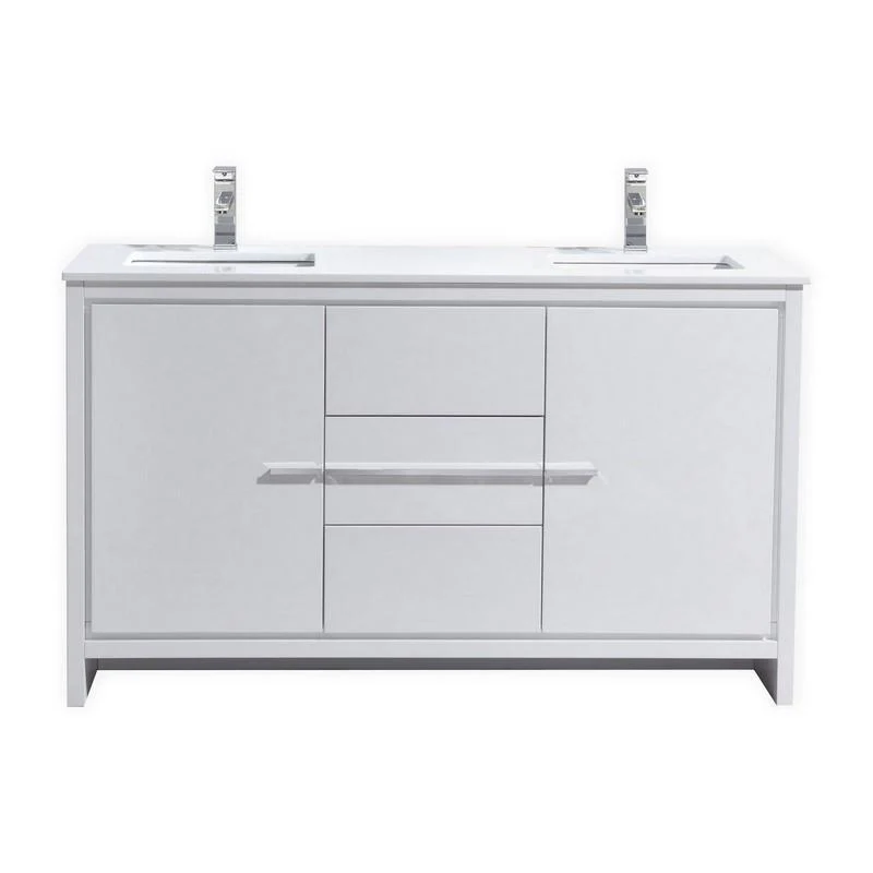 KubeBath Dolce 60 in. Double Sink Modern Bathroom Vanity with White Quartz Counter Top - High Gloss White, AD660DGW - Inhomebuy