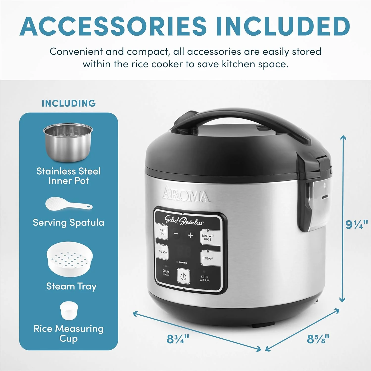 Aroma Rice Cooker 4 cups with s/s inner pot, digital, s/s + black body | ARC-914SBDS - Inhomebuy