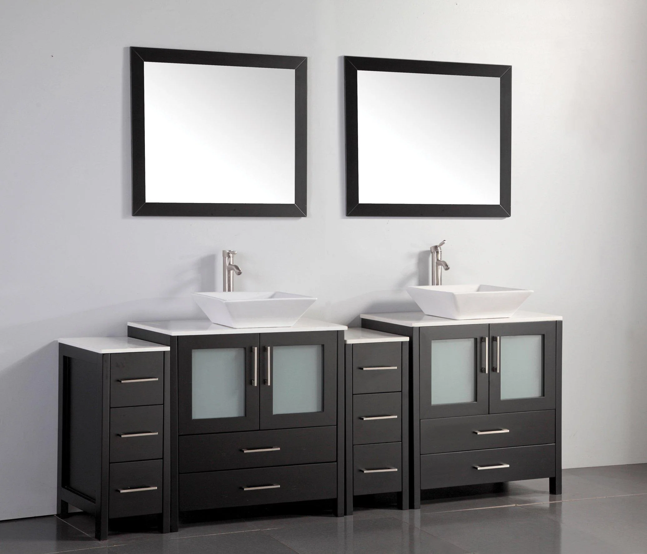 Vanity Art 84 in. Double Sink Vanity Cabinet with Ceramic Vessel Sink & Mirror (Double Cabinet) - Espresso, VA3130-84E - Inhomebuy