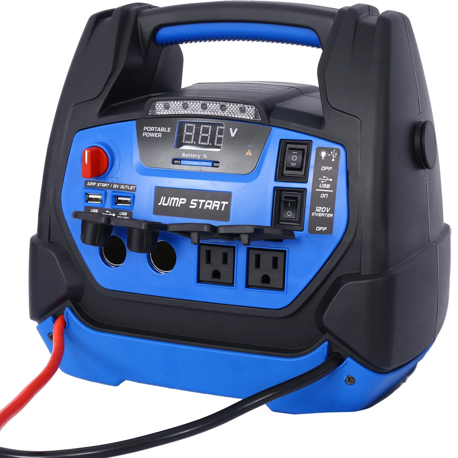 Rechargeable Jump Starter for Gas Diesel Vehicles - 1800 Amps with Air Compressor and AC, 12V DC, USB Power Station - Inhomebuy