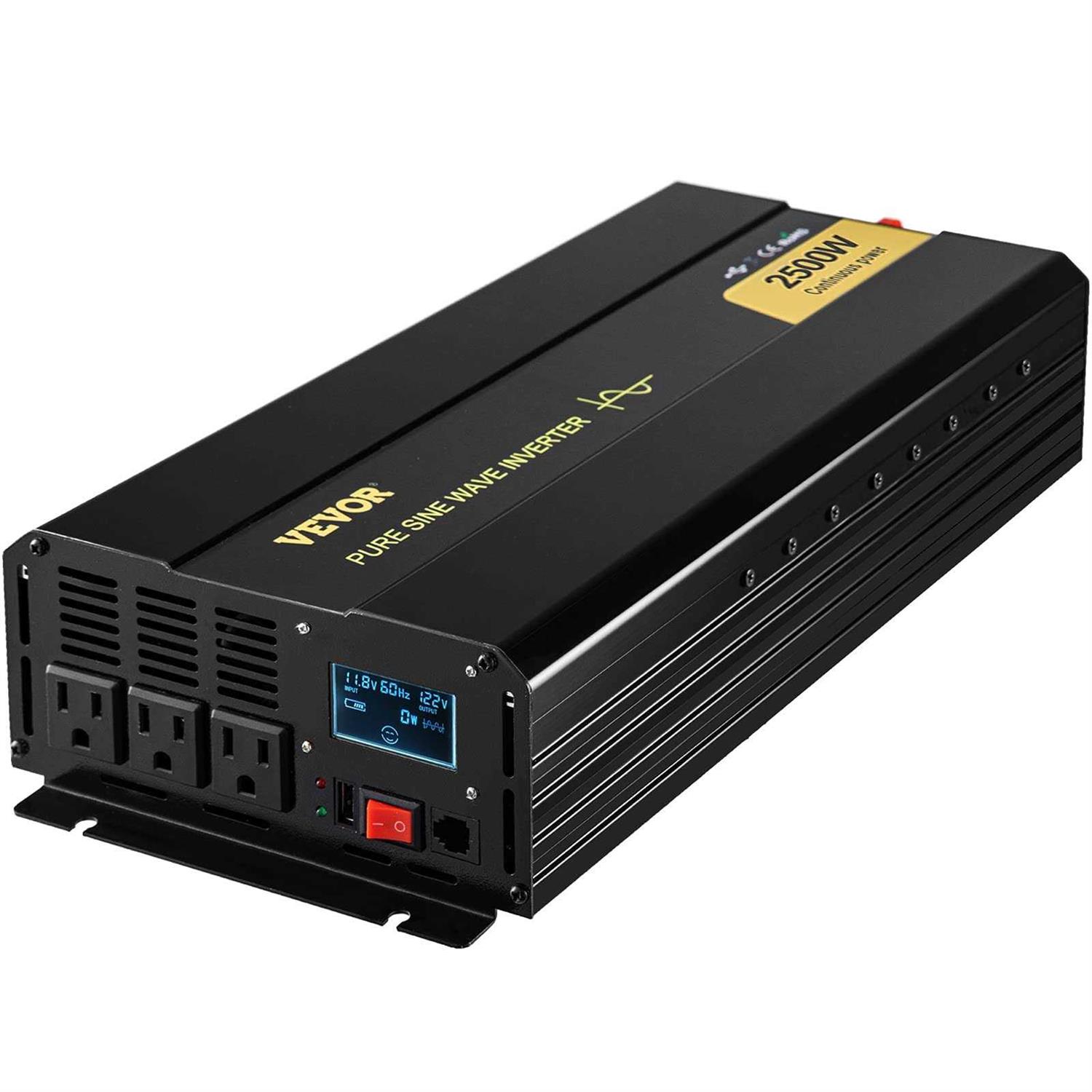 VEVOR Pure Sine Wave Inverter 2500 Watt Power Inverter DC 12V to AC 120V Car Inverter with USB Port LCD Display and Remote Controller Power - Inhomebuy