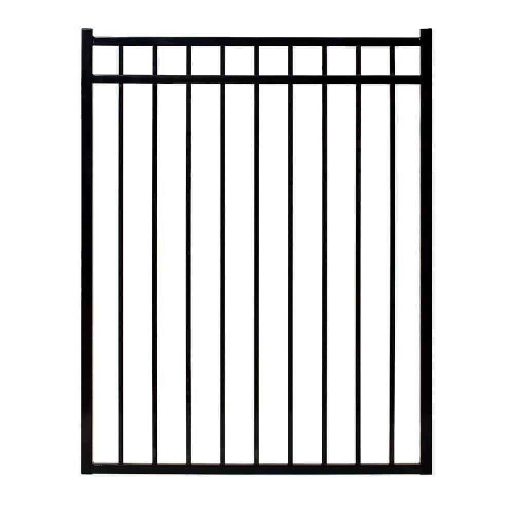 Fortress Building Products Versai 4-ft H x 5-ft W Gloss Black Powder-coated Galvanized Steel Spaced Picket Flat-top Privacy Walk-thru Fence Gate - Inhomebuy