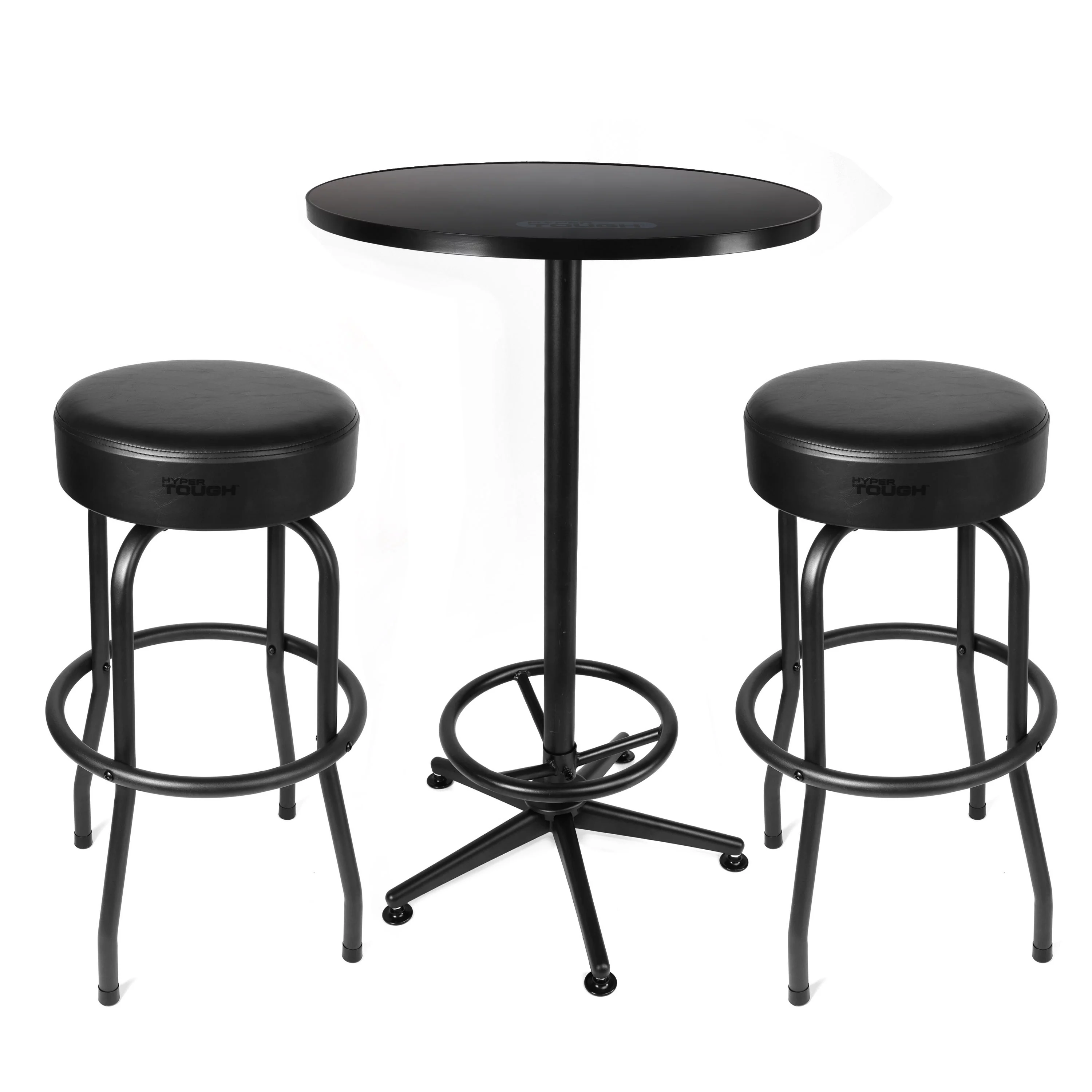 Hyper Tough 3-Piece Shop Table & Stool Set, Bar Height, Pub Table, Workbench, Steel, Black - Inhomebuy