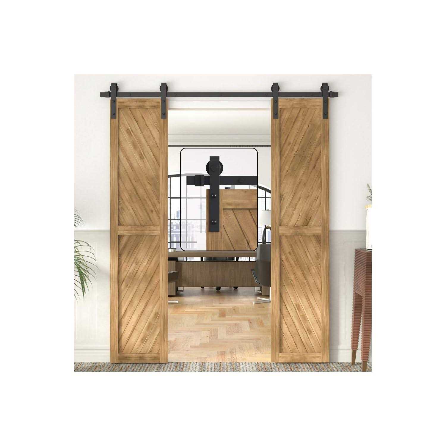 WINSOON 5-18FT Sliding Barn Wood Door Hardware Cabinet Closet Kit Antique Style for Double Doors Black Surface - Inhomebuy