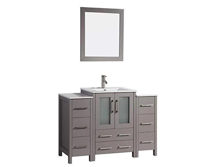 Vanity Art 48 in. Single Sink Vanity Cabinet with Ceramic Sink & Mirror - Grey, VA3024-48G - Inhomebuy