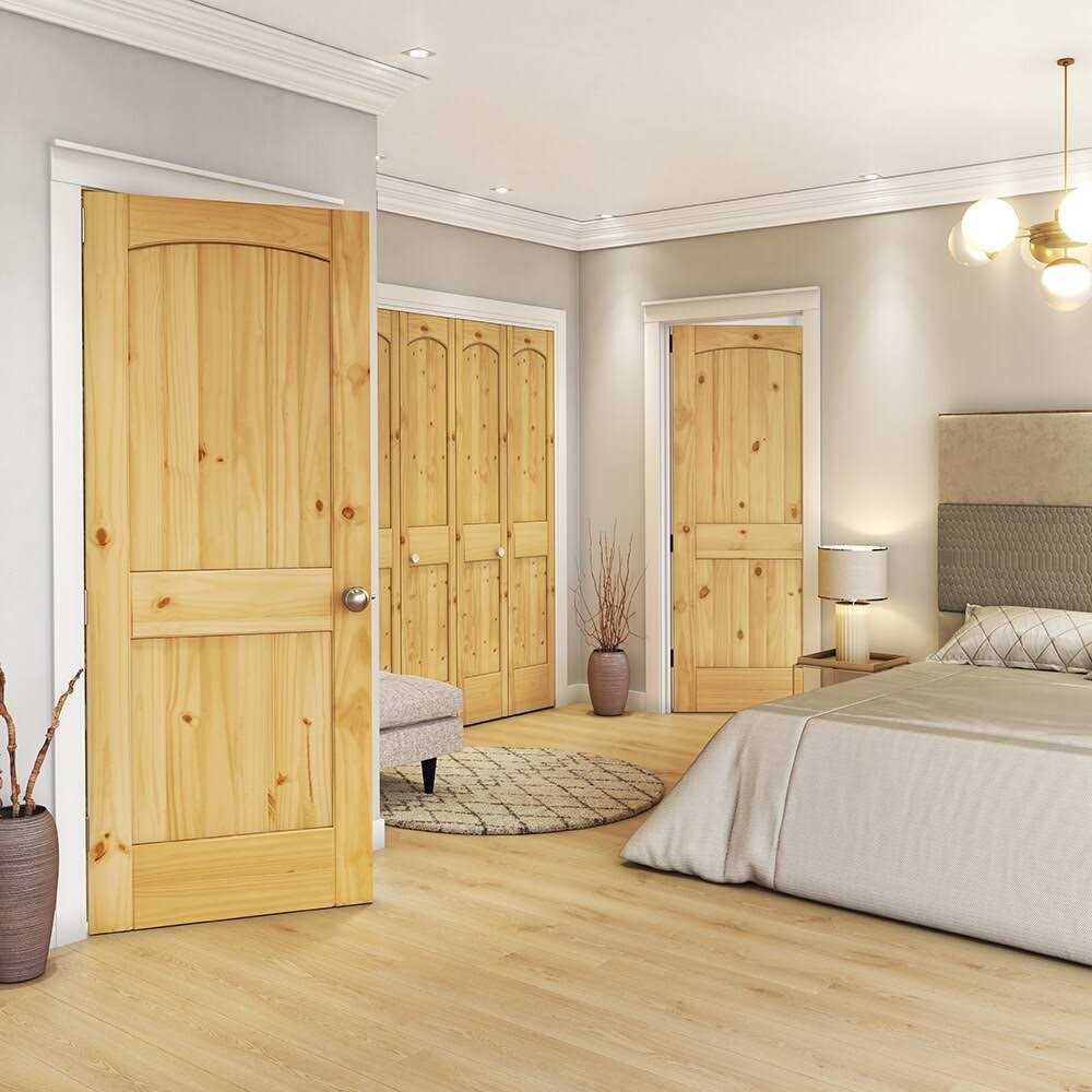 EightDoors 80 x 2 Panel V-Grooved Arch Top Knotty Pine Unfinished Solid Wood Core Door - Inhomebuy