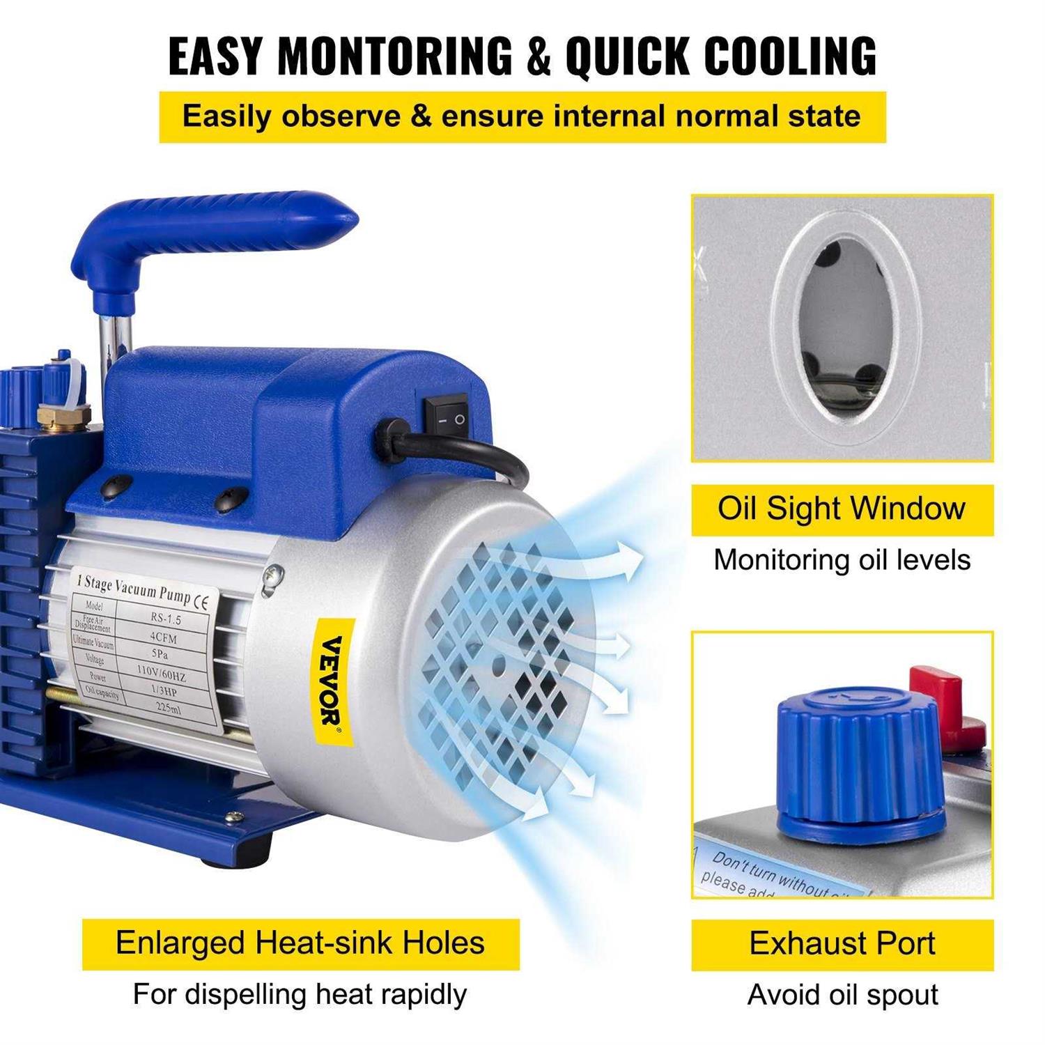 VEVOR Vacuum Pump 3 Gallon Stainless Steel Vacuum Degassing Chamber Kit 3CFM Vacuum Pump QCKTZKB3JLBXGT3CFV1 - Inhomebuy