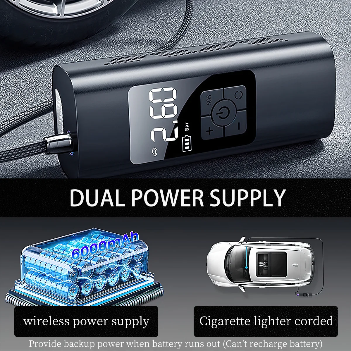 Tire Inflator, Portable Air Compressor, 150 PSI Fast Inflation & Cordless Tire Pump with Rechargeable 6000mAh Battery, Electric Air Pump for Car, Bicycle, Motorcycles, Ball - Inhomebuy