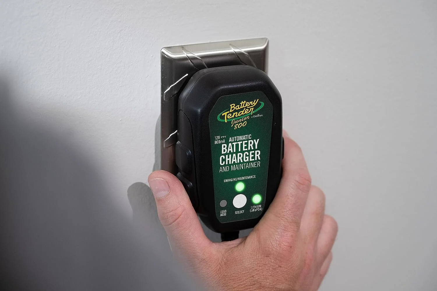 Battery Tender Junior 12V ,  800mA Battery Charger and Maintainer for Lead Acid and Lithium Batteries - Switchable Battery Charger for Powersports - 022-0199-DL-WH - Inhomebuy