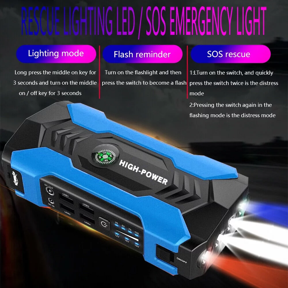 FIEWESEY Portable 12V Car Jump Starter Portable USB Power Bank Battery Booster Clamp 600A (Green) - Inhomebuy