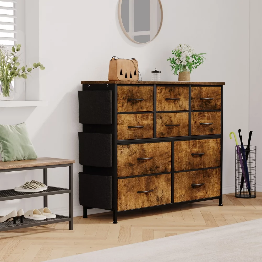 Zzistar 10 Drawers Dresser, Wood Top Dresser Chests of Drawers Storage Organizer Unit with Fabric Drawer - Inhomebuy