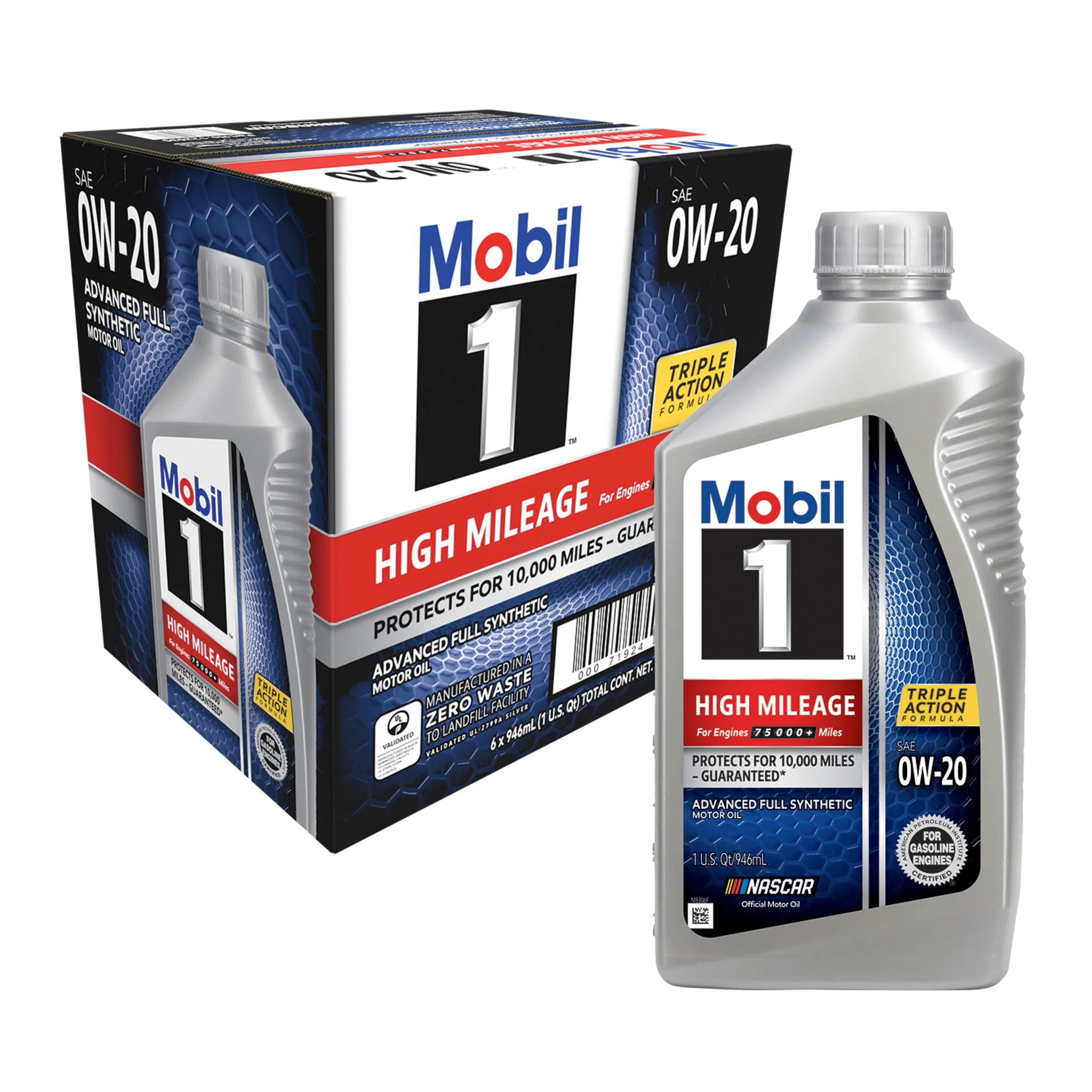 Mobil 1 High Mileage Full Synthetic Motor Oil 0W-20, 1 Quart - Inhomebuy