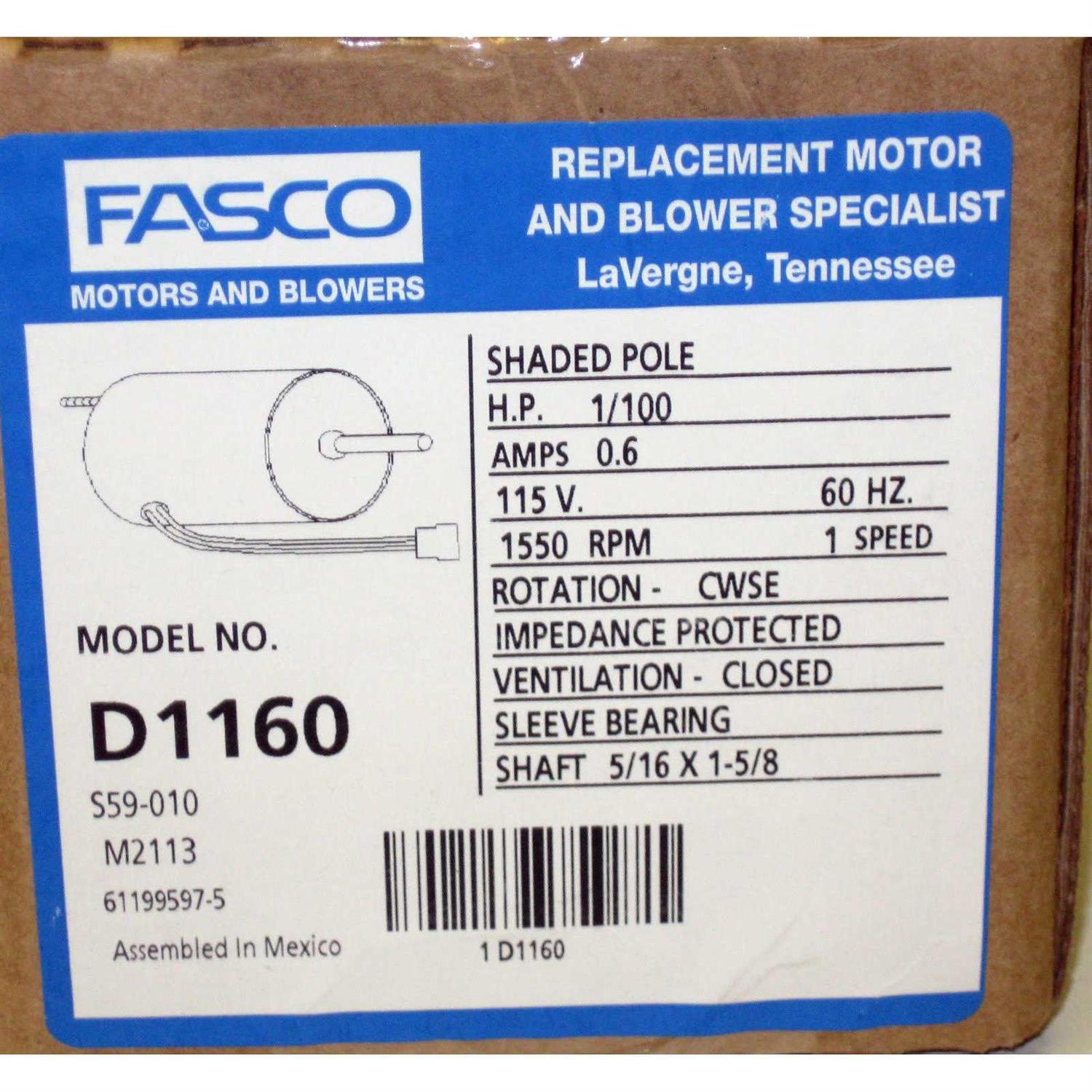 Fasco D1132 Motor 3.3, 1/20 HP - Inhomebuy