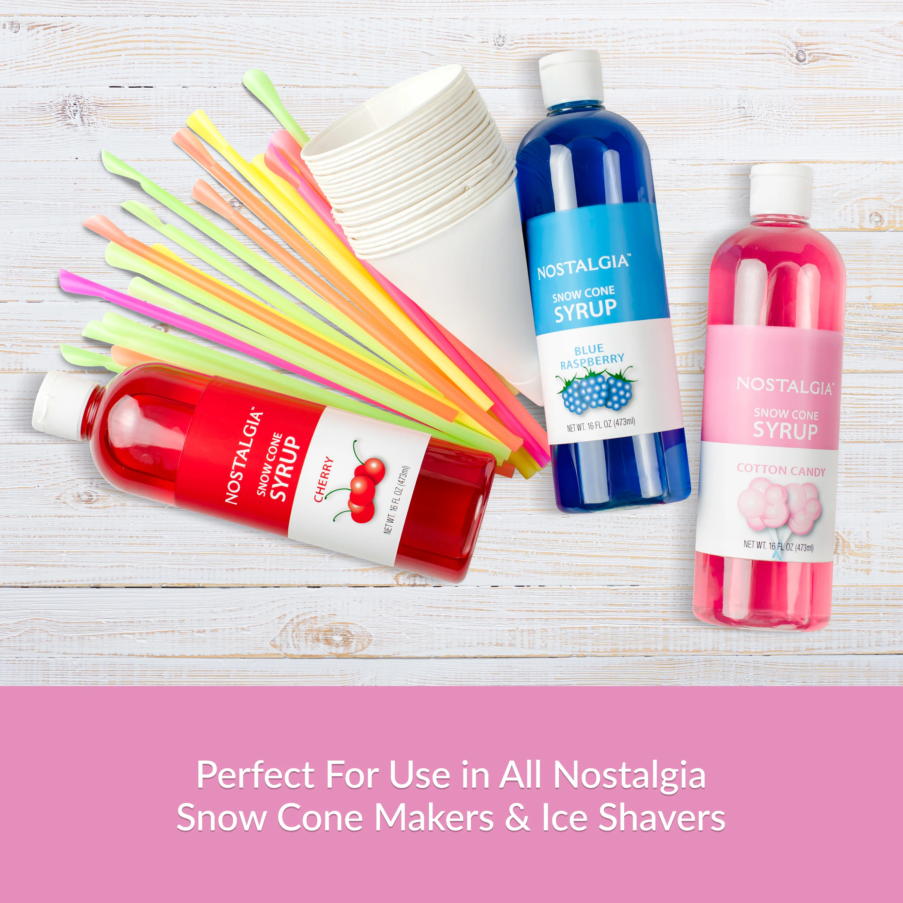Premium 16-Ounce Snow Cone Syrups, Cups and Spoon-Straws Party Kit - Inhomebuy